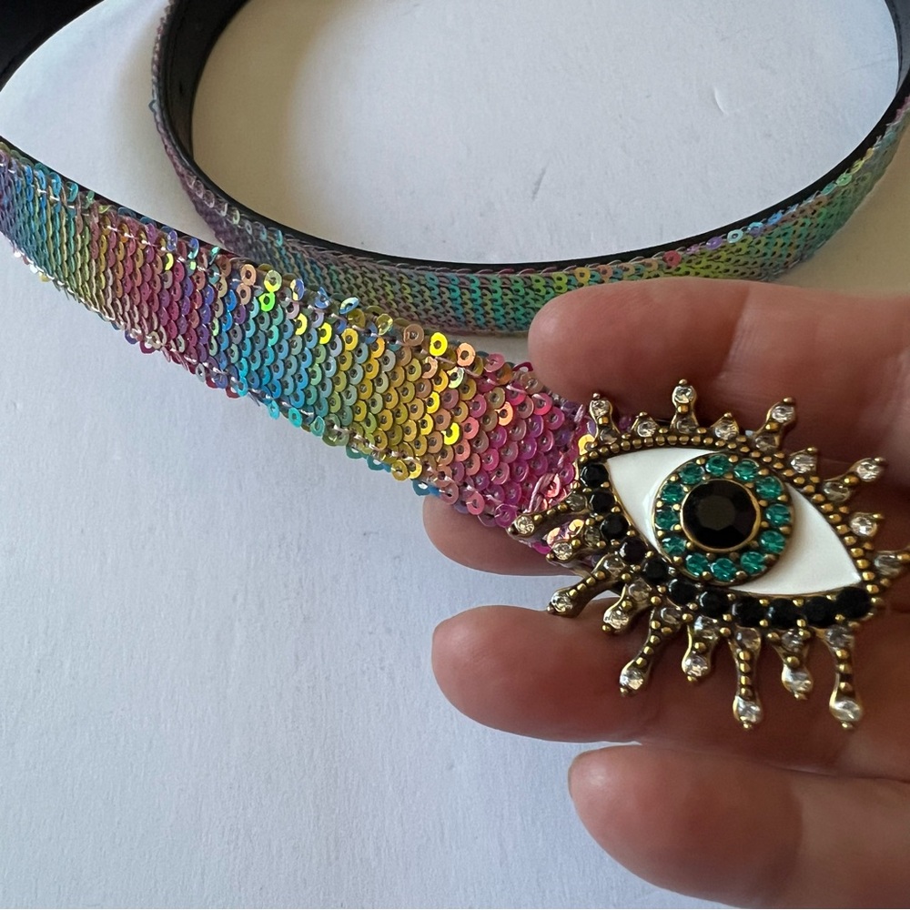 Kurt Geiger Multicolor Sequin Belt with Eye Detail